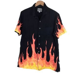 Bodega Cornerstore Flame Keep It Lit Short Sleeve Button Down Mens Size M RARE